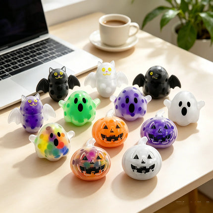 Spooky Halloween Squishy Bead Squeeze Ball Pumpkin Ghost Bat Shape Stress Relieving  Decompression Ornament Holiday Party Favor