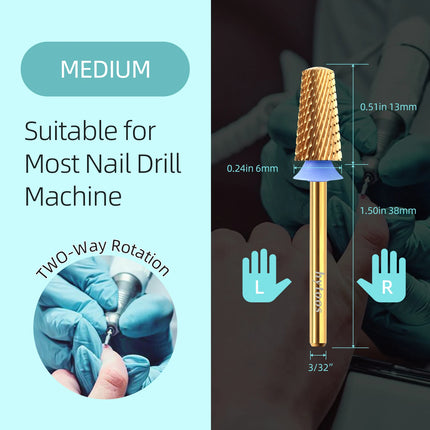 HYTOOS Titanium Safety Tapered Nail Drill Bits Smooth Top Barrel Carbide Bit Gel Removal Electric Drills Accessories Tool