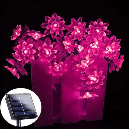 5-12m Led Solar String Lotus Sakura Flower Cherry Flower Lights LED Outdoor Waterproof Festival Garden Decorative Lights