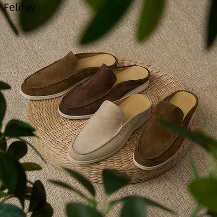 Apricot Men's Cow Suede Leather Slip-on Loafers British Style Flat Casual Dress Boat Shoes Lightweight Comfort Moccasins for Men