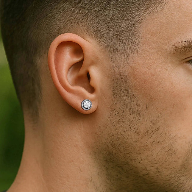 Hip Hop Broken Zircon Stud Earrings for Men Boys, Anti Allergy Round Small Metal Earrings, Rock Punk - product image 2