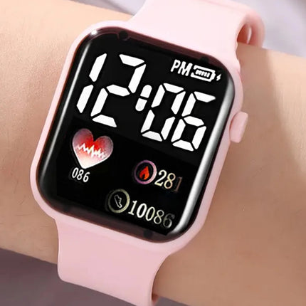 Children's Square LED Silicone Electronic Watch And Flower Accessory Set Daily Wear Birthday Gift for Kids