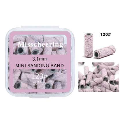 50Pc 3.1mm Mini Nail Sanding Bands 120# 80# 240# Cuticle Polishing Sand Ring Stainless Steel Nail Drill Bit Gel Remove Tools Set