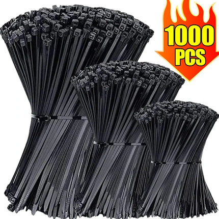 1000/100Pcs Nylon Cable Ties Self-locking Cord Ties Straps Adjustable Cables Fastening Loop Home Office Wire Zip - product im
