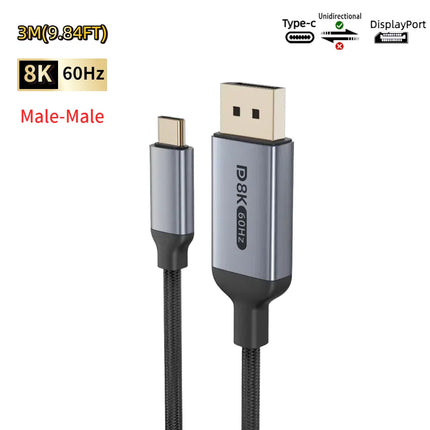 USB C to DisplayPort 16k 2.1 Cable One-way 8K@60Hz 4K@144Hz 80Gbps (DSC) Type-C to DP2.1 Cable For MacBook Pro/Air Laptop Phone