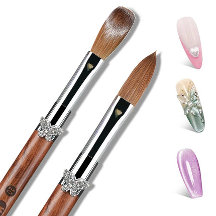 100% Pure Kolinsky Acrylic Brush UV Gel Carving Nail Brush Sandalwool Handle Zircon Butterfly Manicuring Nail Tool Size 2#-20#
