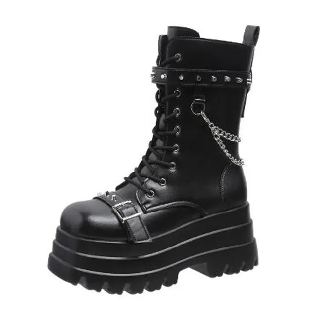 Neue Herbst Luxus Winter Plateau Damen Stiefeletten Gothic Style Coole Damen Kampfstiefel Marke Street Damenschuhe Stiefel Große Größe 42