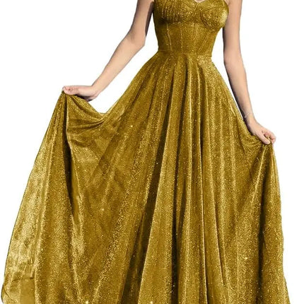 Sparkly Tulle Prom Dresses for Women 2025 Long Corset A Line Spaghetti Straps Glitter Formal Gowns Evening Dress Customized
