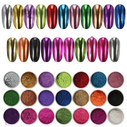 1Jar Metallic Mirror Chrome Nail Powder Holographic Laser Silvery Golden Nail Rubbing Glitter Pigment UV Gel Polish Mirror Powde