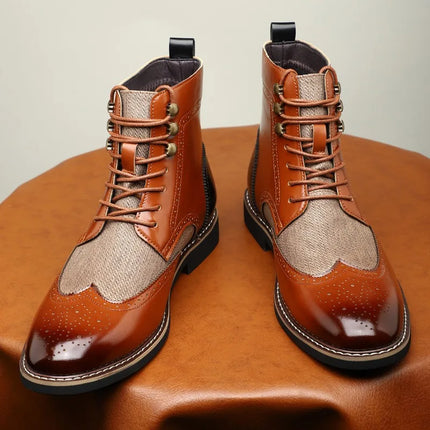 Men's High Top Boots British Style Pointed Leather Boot Fashion Business Dress Boots for Men 2025Casual Ankle Boots Brogue Shoes