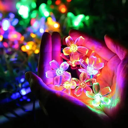 Solar Cherry Garden Blossom Flower Lights Garlands String Lights Solar Outdoor Waterproof Lawn Pathway Christmas Decoration Lamp
