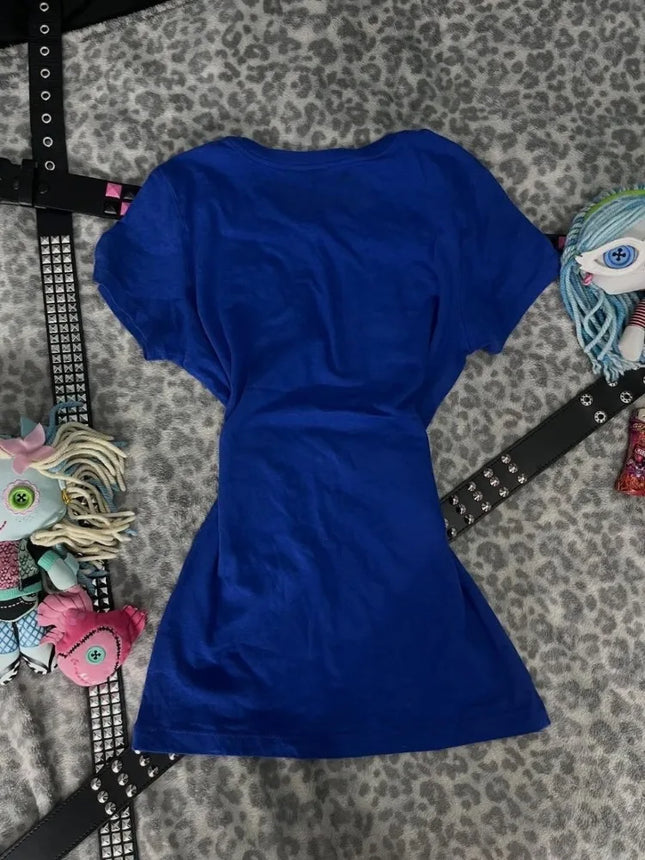 Damen Y2k Grunge T-Shirts 2000er Vintage Strass-Print Herz Rose T-Shirt Ästhetik Harajuku Rundhals-Oberteile Street Fashion