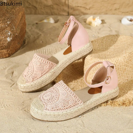 New 2026 Summer Women's Vintage Flats Hemp Rope Bottom Sandals Comfortable Sandals Women's Fisherman Sandals Sandalias De Mujer