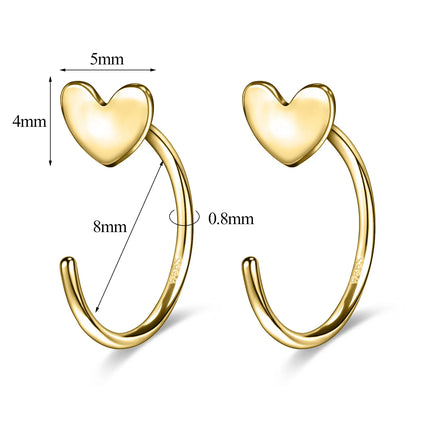 ZEMO 20G 2PCS 999 Sliver Hoop Earring Gold Plated Heart Round Ear Hoop Zircon Opening Huggies Piercings Girls Cute Circle Rings