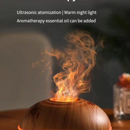 HOMEFISH 200ML Flame Aroma Diffuser with 7 Colors Night Light Portable Wood Grain USB Humidifier Cool Mist Essential Oil Fragran