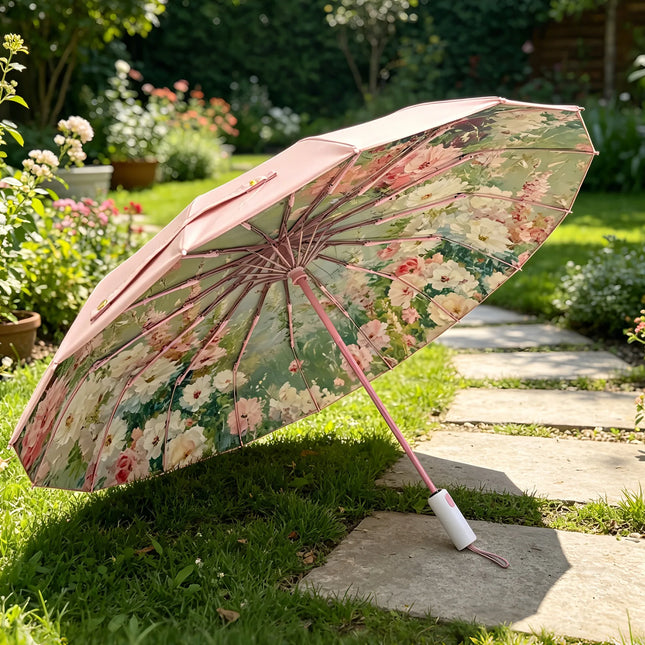 16-Rib Luxury 3-Fold Automatic Umbrella, Dual-purpose for Sunny & Rainy Days, Color Coating Windproof Sun Umbrella, UV Protectio
