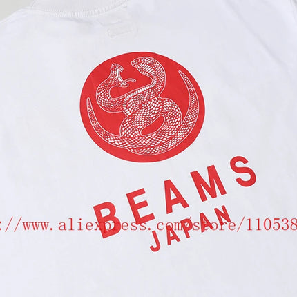 2026 New Beams Japan Couple Matching Letter Logo Graphic T-Shirt 100% Cotton Oversized Short Sleeve Casual Top Fast Delivery