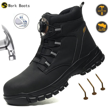 Rotating Button Work Shoes for Men Anti Puncture Protective Boots Sneakers Waterproof Work Safety - BSM MART