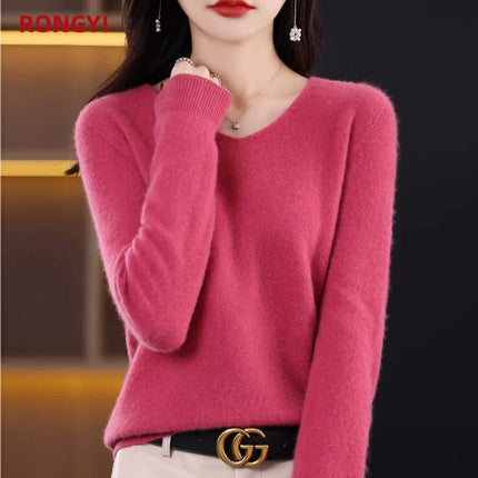Sweater 100% Merino Wool Knitwears Autumn Winter Cashmere Knitted V-Neck Pullover Solid Jumper Clothing Tops