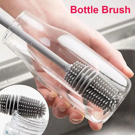 Silicone Milk Bottle Brush Cup Scrubber Glass Cleaner Kitchen Cleaning Tool Long Handle Drink Bottle Glass Cup - product imag