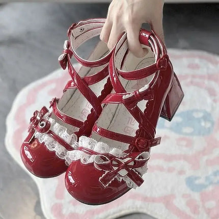 2026 New Butterfly-knot Lolita Women Mary Jane Shoes Elegant Round Toe Thick Heel Shoes Ladies Fashion Dress Pumps
