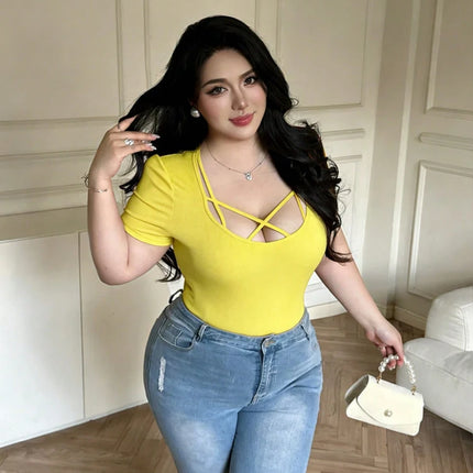 Plus Size, Fashion, Spring/Summer, Tie-front, Sexy, Seductive Style, T-shirt, Fitted, Slimming, Seductive Style