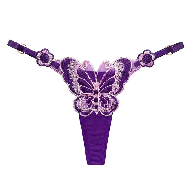 Europäischer Stil Exquisiter Schmetterling bestickter Tanga Mädchen Süße Blume Perspektive Dessous für Damen Sexy Verstellbarer Slip