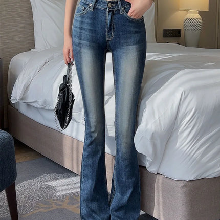 High Waist Sexy Split Denim Jeans Long Leg Lengthening Bell Bot Cotton Stretch Denim Pants for Women Spring Autumn