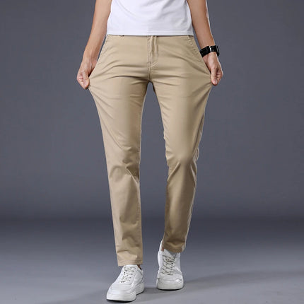 Summer Thin Men's Casual Pants Cotton 7 Colors Classic Style Elastic Straight Slim Fit Business Fashion Long Trousers Male