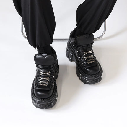 2026 New Punk Style Women Shoes Lace-up Heel Height 6CM Platform Shoes Woman Gothic Ankle Rock Boots Metal Decor Woman Sneakers
