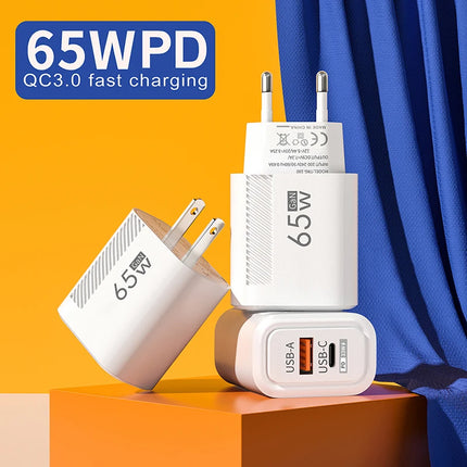 65W GaN Fast Charging USB USB-C Charger US EU Plug PD 3.0 Quick Charge Travel Wall Charger For Phone Adapter For - product im