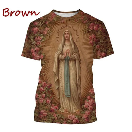 Virgin Mary T Shirt Goddess of Mercy 3D Print T-Shirt Christian Blessed Jesus God Tee Shirts Womens Clothing Unisex Short Sleeve