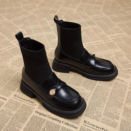 Fashion boots for women in the autumn of 2025versatile and slimming with thick heels and elastic socks
