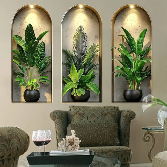 2D Watercolor Plant Wall Stickers - Realistic Potted Plants Decor, Self-Adhesive Vine Leaves For Living - product image 2