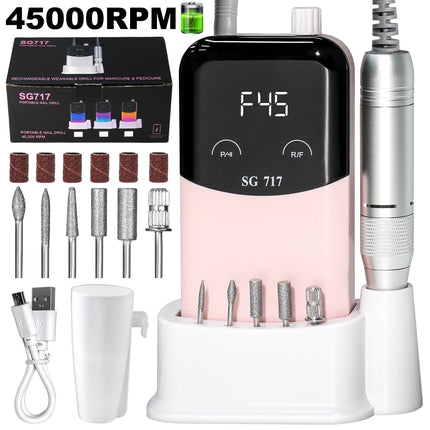 45000RPM Electric Nail File Professional Nail Polishing Machine Rechargeable Low Noise Nail Sander File For Manicure Salon