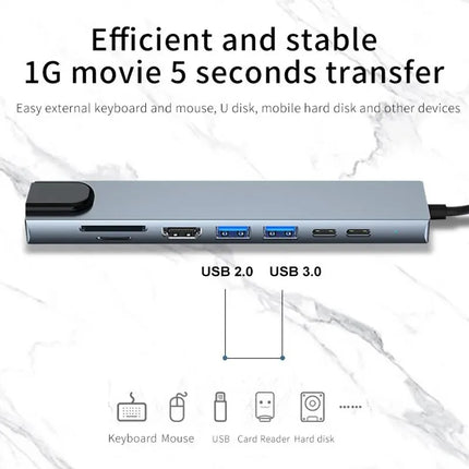 USB-C Hub 8In1 7in2 7in1 USB-C 3.1 To 4K HDMI Adapter with RJ45 SD/TF Card Reader PD Fast Charge for MacBook - product image