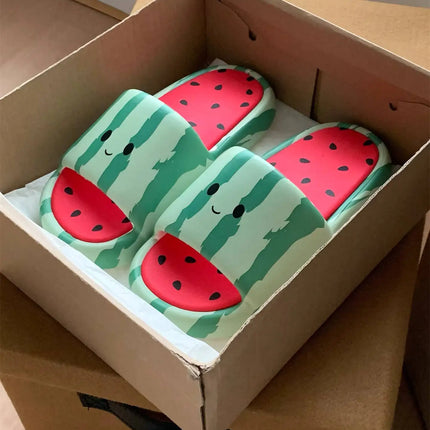 Watermelon Slippers Women 2026 Spring Summer Cute Cartoon Slippers Soft EVA Thick Sole Non Slip Indoor Outdoor Shower Slides