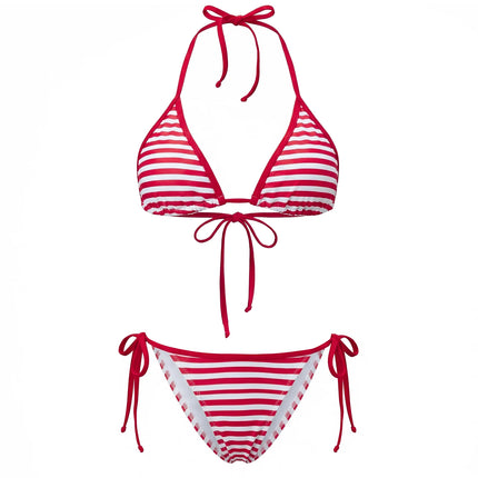 Womens Stripe Bikini Sets Halter Bra Tops with Tie-up Thong 2 Pcs Set Swimsuits Stylish Sexy Beach Pool Bathing Suit