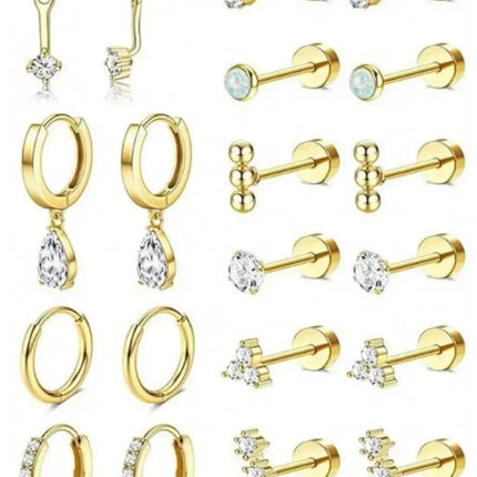20pcs 14K gold-plated stainless steel earring set, INS style, niche fashion, mini ear studs, earrings, ear rings, jewelry