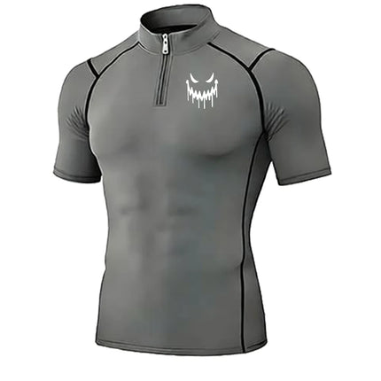 Men's Quick Dry Breathable Quarter Zip Polo Shirts Slim Fit Stretch Short Sleeve Stand Collar Workout Training Sport GYM