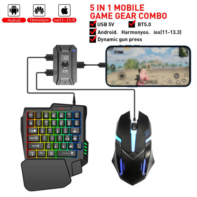 M1 Pro Keyboard and Mouse Converter Portable Mobile Gaming Keyboard and Mouse Adapter BT5.0 Support Android iOS - product ima