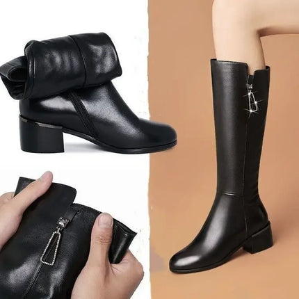2024 New Women Boots Zipper Thick High Heels Simple Fashion Thick High Heels Autumn Winter Woman Boots Knee High Botas