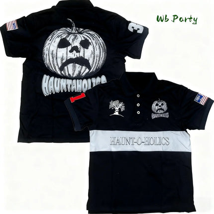Y2k Haunted Polo Shirt Halloween Pumpkintshirt Polo Shirts for Man Letter Oversized T-Shirt Fashion Baseball Men's Polo T-Shirts