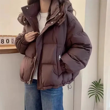 2025 New Winter Puffer Jacket Women Warm Parkas Solid Long Sleeve Casual Cotton Padded Jacket Hooded Snow Wear Coat  Female