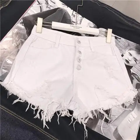 High Waist Quasten-Denim-Shorts für Damen Sommer Koreanische Version Raw Edge Weite Beine Loose Plus Size Jeans-Shorts Damen