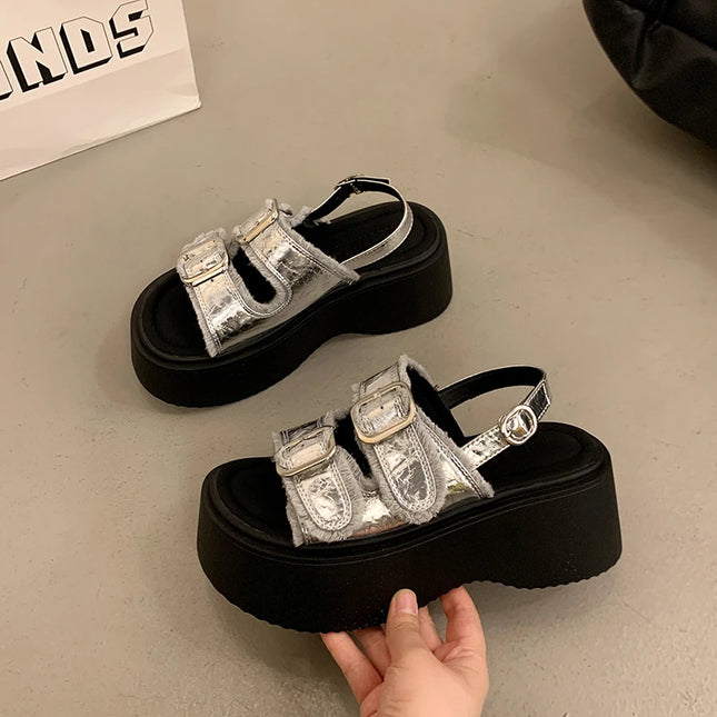 Platform Heightened Sandals Women 2026 New French Polka Dot Casual Open Toe Sandals