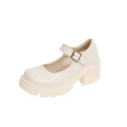 Platform Shoes for Women Mary Jane Shoes Concise Lolita Black Heeled Shoes Student College Sweet Medium Heel Women Single Shoe