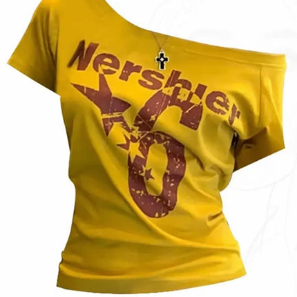 Summer Y2k Sport Off Shoulder Top Women Sexy Vintage 2000s Short Sleeve T Shirt Lady Body Basic Crop Top Female Casual