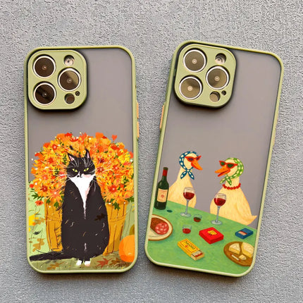 Cute Cartoon Dog Cat Phone Case For iPhone 17 16 15 11 12 14 13 Pro Max Mini X XS XR 7 Plus 17E Shockproof Matte Cover Fundas