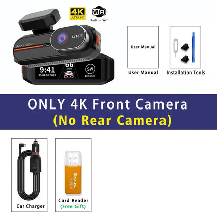 ADAS 4K+2.5K Car Front Dash Cam Mini WIFI GPS DVR Black Box Room With 24H Parking Monitor Night Vision  Rear View Camera Optio